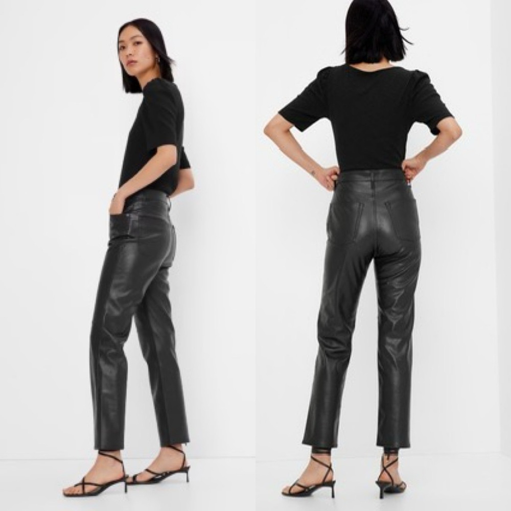 GAP TALL Cheeky Straight Sky High Black Faux Leather Pants